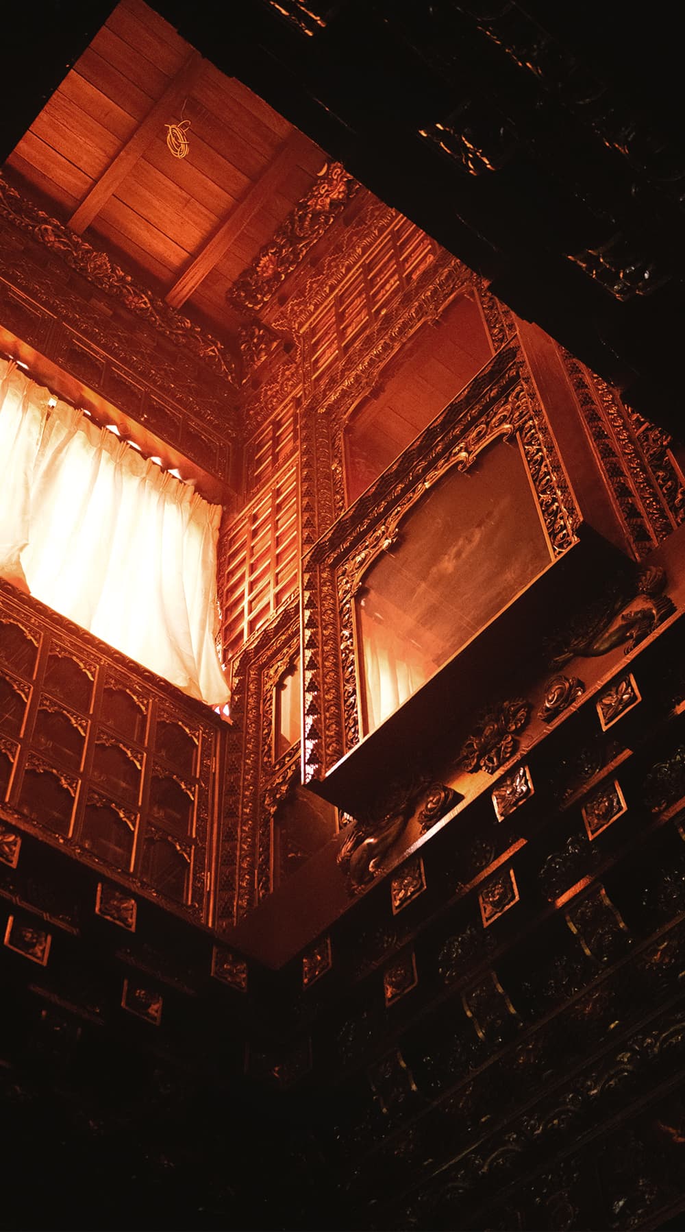 Carved and gilded timber interior of a Mustang monastery